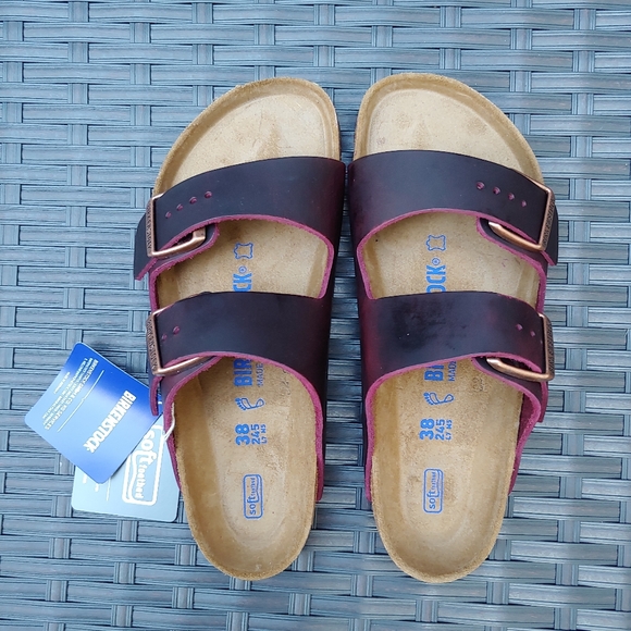 Birkenstock Arizona 38 Burgundy Red Leather Sandal - Picture 2 of 7